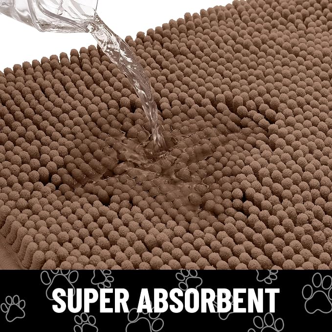 Smiry Dog Door Mat for Muddy Paws, Absorbent Dirt Trapper Non Slip Quick Dry Washable Chenille Mat for Mud Dogs, Entry Rug for Indoor and Outdoor (59x24 Inches, Coffee and Black)