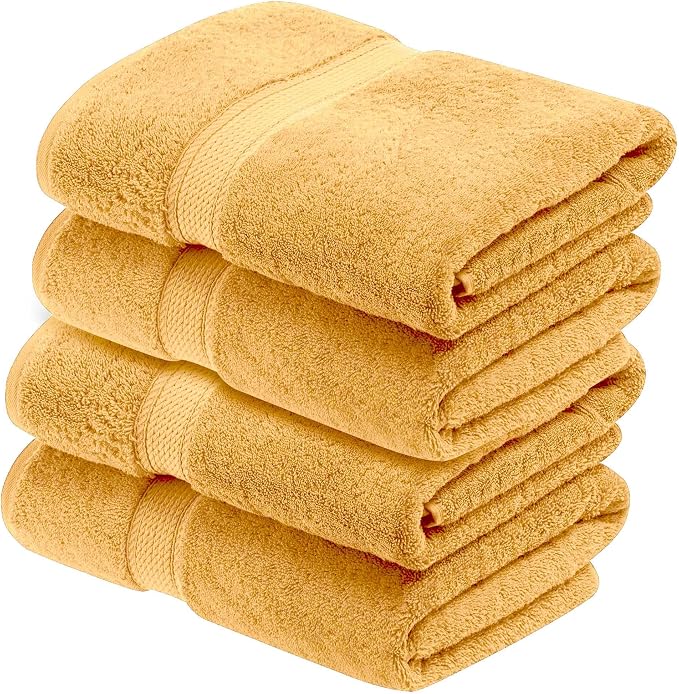 Superior Egyptian Cotton Plush & Absorbent, Bath Towel Set of 4, Gold | Quick Dry, Soft Luxury Towel Set, Bath Essentials for Bathroom, Guest Bath, Spa, 4 Piece Bath, Madeline Towels