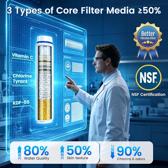 PWERAN Filtered Shower Head with Handheld, 3+1 Spray Modes High Pressure Shower Head with 3-PCS Filters for Hard Water Remove Chlorine, Detachable Showerhead with ON/OFF Switch for Pet Bath (Chrome)