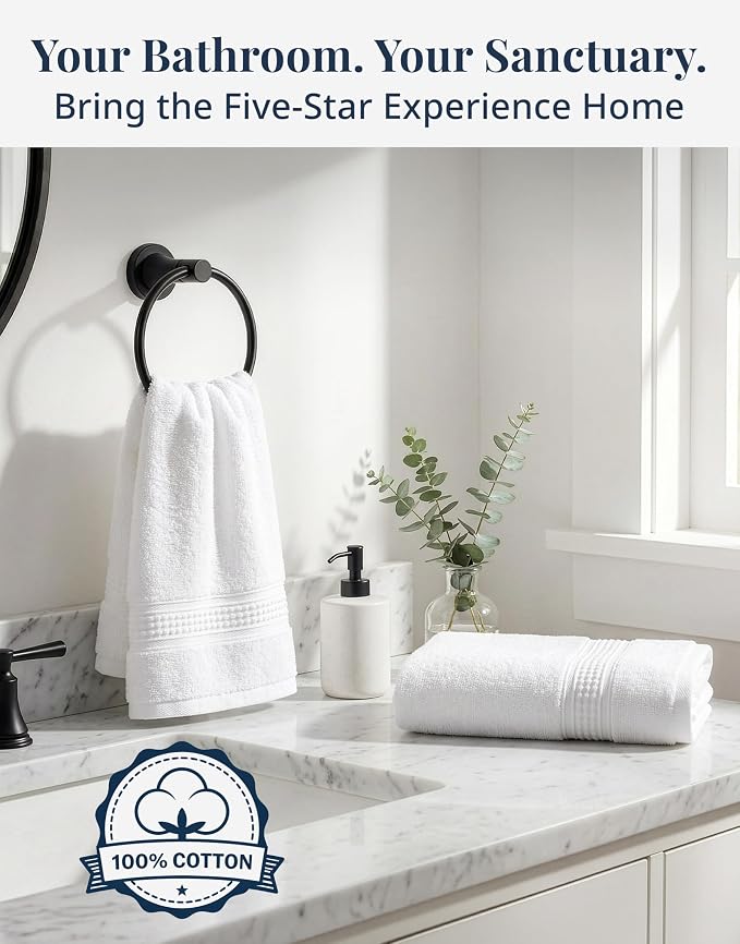 White Hand Towels for Bathroom - Pack of 6 (16"x28") 100% Cotton Hand & Face Towels - Soft, Durable, Quick Dry & Highly Absorbent, Fingertip Towel for Bathroom - Great for Gym, Salon, Spa & Family Use