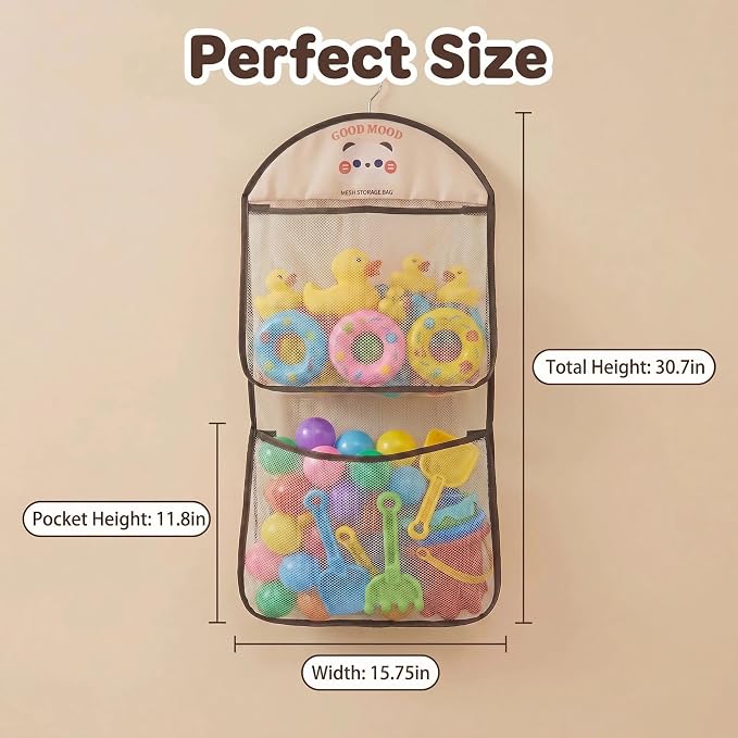 Good Mood Toddler Bath Toy Organizer, Large Capacity Baby Bathtub Toy Storage with Adhesive Hooks, Toy Organizers and Storage for Bath Toys for Kids Ages 3-5, Bath Toy Holder Kids Bathroom Decor