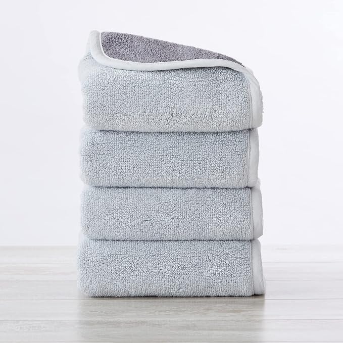 Great Bay Home 100% Cotton Reversible Two-Toned Bathroom Towels. Absorbent Quick-Dry Plush Bath Towels. Vanessa Collection (Hand Towel (4-Pack), Grey/Charcoal)