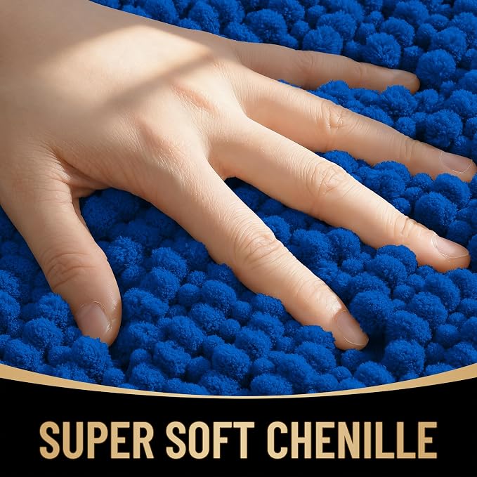 OLANLY Thick Small Bathroom Rugs 24x16, Extra Soft Absorbent Chenille Bath Rugs, Rubber Backing, Machine Wash Dry, Bath Mats for Bathroom Floor, Tub and Shower, Home Decor Accessories, Royal Blue