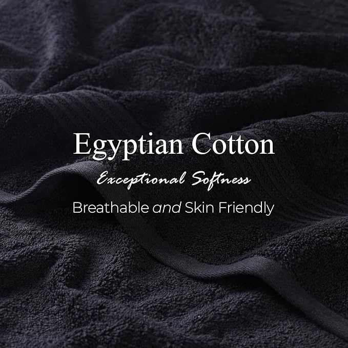 Superior Egyptian Cotton 8-Piece Hand Towel Set, Towel Basics For Quick Dry, Absorbent Small Towels, Facial, Spa, Kitchen, Bathroom Essentials, Apartment, Guest Bath, Soft, Washcloth, Black