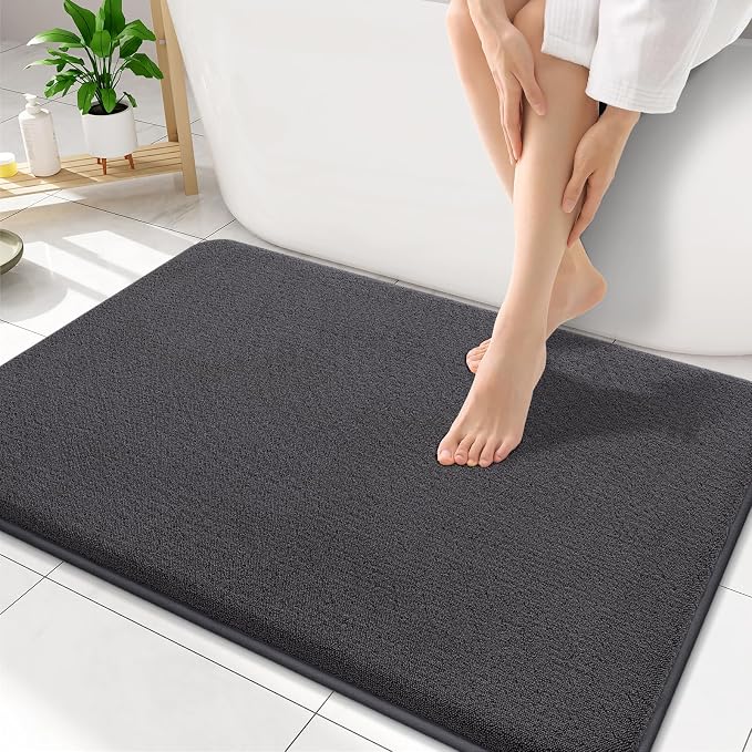 Smiry Memory Foam Bath Mat 34x21, Extra Soft Bathroom Rug, Ultra Absorbent, Quick Dry, Machine Washable Bathroom Mat for Shower, Tub & Floor Decor, Dary Grey