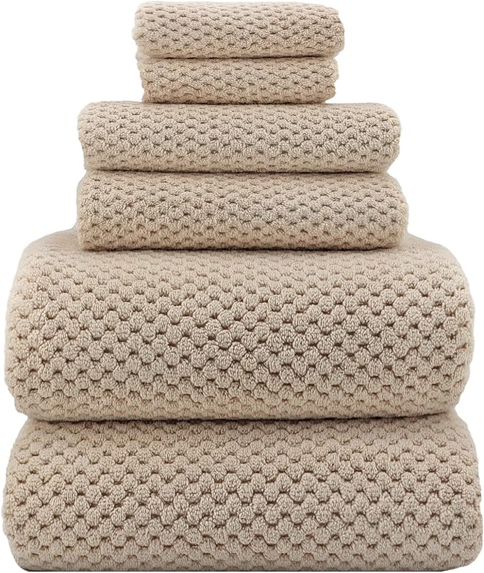 YTYC Towels, 39x78 Inch Oversized Bath Sheets for Adults Luxury Extra Large Bath Towels Sets of 6 Super Soft Shower Towels for Bathroom Microfiber 80% Polyester (Beige,6 Piece)