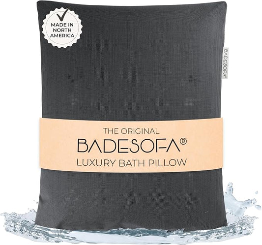 BADESOFA® Luxury Bath Pillow S - Ultra Comfortable & Quick-Drying Bath Back Pillow - Washable Full Body Bath Pillow for Bathtub - Therapeutic Head and Neck Support - Luxury Spa Cushion in Charcoal