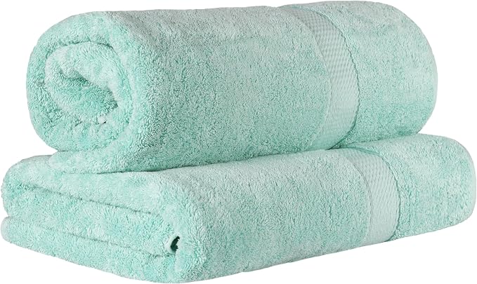 SUPERIOR Egyptian Cotton Pile Heavyweight Bath Sheet, 2 Piece Set, Sea Foam | Highly Absorbent, Ultra Soft Luxury 800 GSM Towel Set for Bathroom, Shower, Hotel Essentials Oversize Plush Madeline Towels
