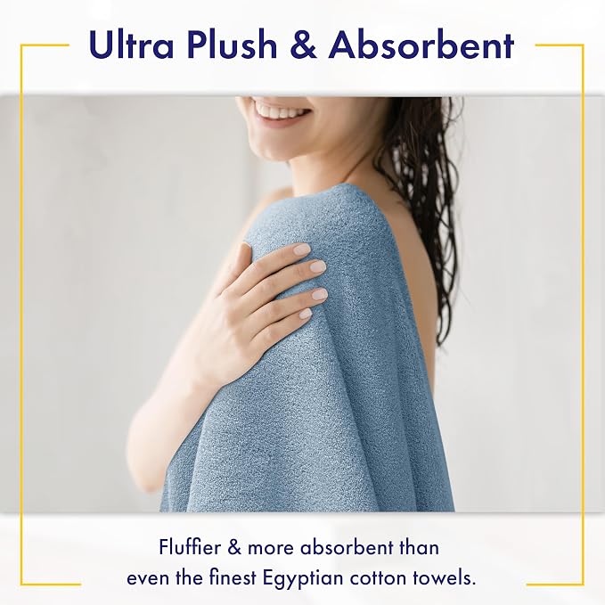 Alusa Home Ultra Soft & Plush Viscose from Bamboo Bath Sheets - 700 GSM Pack of 2 - Extra Large 70x35 in - Super Absorbent & Quick Drying (Chambray)