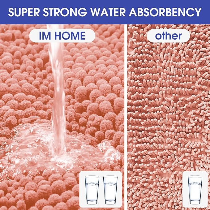 ACCUMTEK Striped Coral Bathroom Rug Mat 59"x20" Ultra Soft, Non Slip Chenille Bath Rugs, Absorbent Plush Shaggy Bath Mats for Bathroom, Bedroom, Kitchen, Shower, Tub