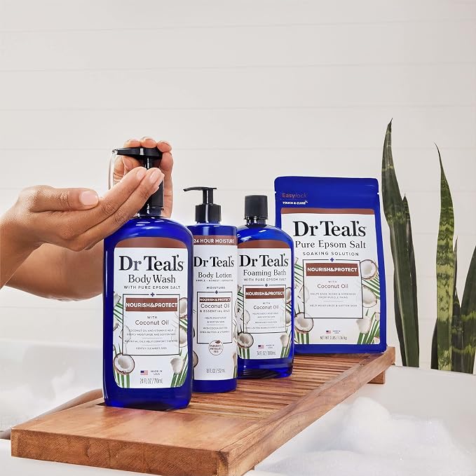 Dr Teal's Salt Soak with Pure Epsom Salt, Nourish & Protect with Coconut Oil, 3 lbs (Pack of 2)