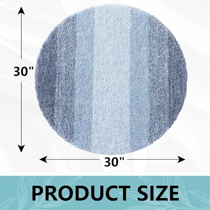 Arotive Microfiber Bathroom Rugs, Shaggy Soft and Absorbent Bath Rug, Thick Plush Machine Washable Dry Bath Mats for Bathroom, Tub and Shower, 30x30, Light Blue, Round