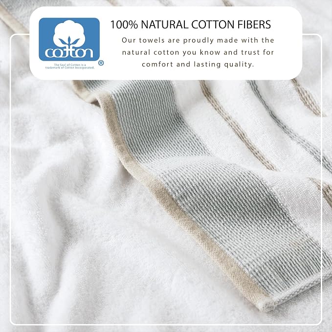 Great Bay Home Decorative Hand Towel Set - Cotton 4 Pack 26x16 Hand Towel Set - Durable Towels for Bathroom Decor (Glacier Grey/Cappuccino)