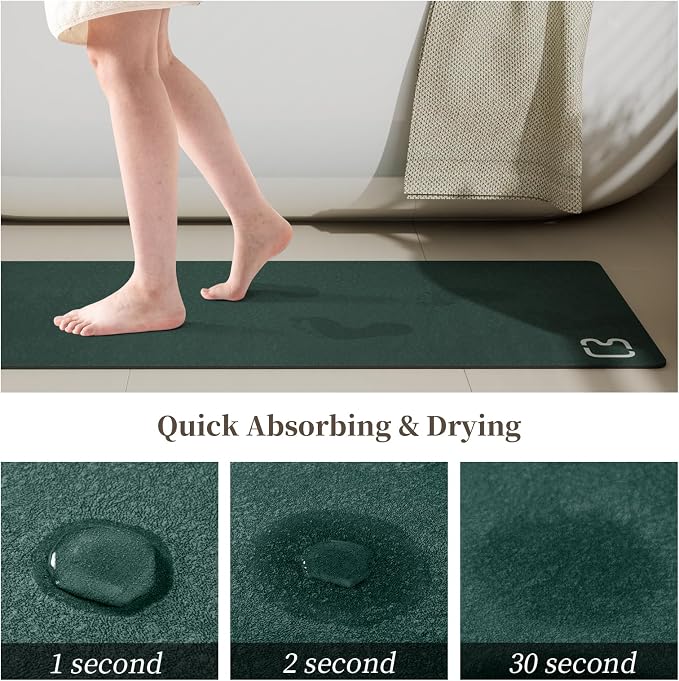 RUERYA Bath Mat Rugs - Bath Mats for Bathroom Non Slip Absorbent Quick Dry Rubber Backed Thin Bath Rug - Bathroom Floor Mat Bathmat Stain Resistant Easy Care, Machine Washable 17"x32", Dark Green
