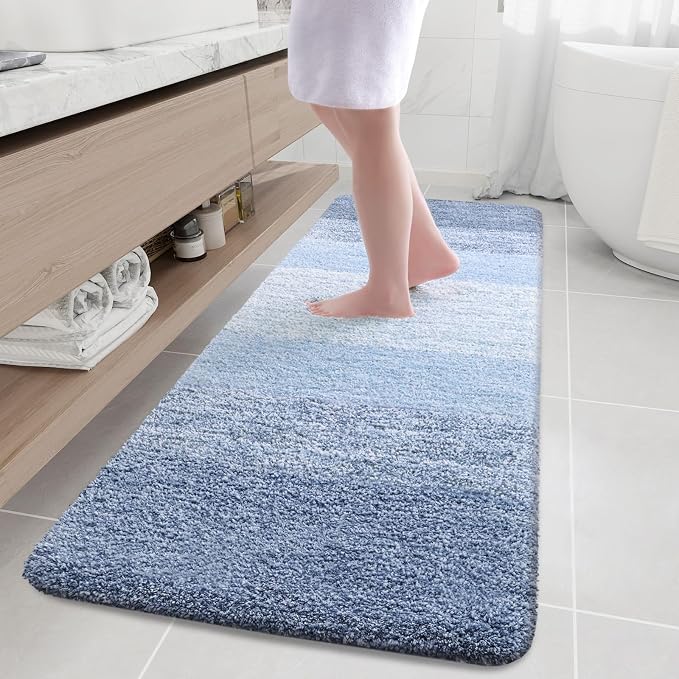 Arotive Microfiber Bathroom Rugs, Shaggy Soft and Absorbent Bath Rug, Thick Plush Machine Washable Dry Bath Mats for Bathroom, Tub and Shower, 70x24, Light Blue, Rectangular