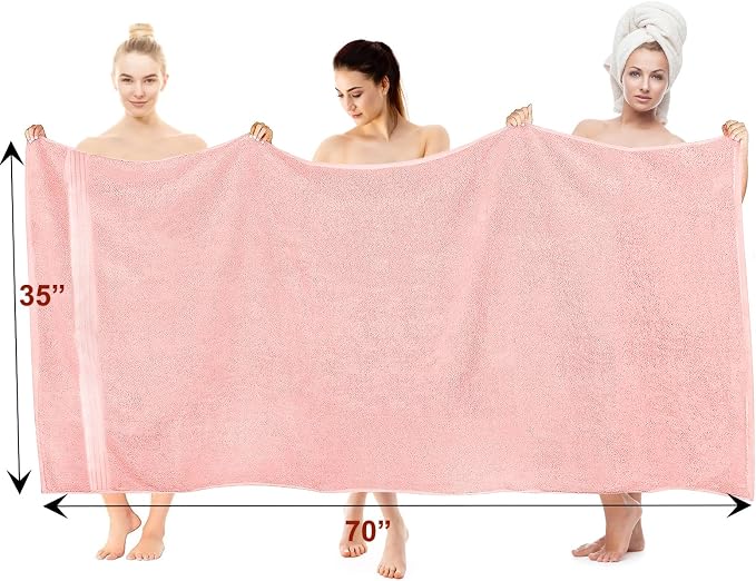 COZYART Pink Oversized Bath Sheet for Bathroom 35x70 Cotton Body Shower Towel Soft Absorbent Durable 650 GSM Extra Large Towels for Daily Use
