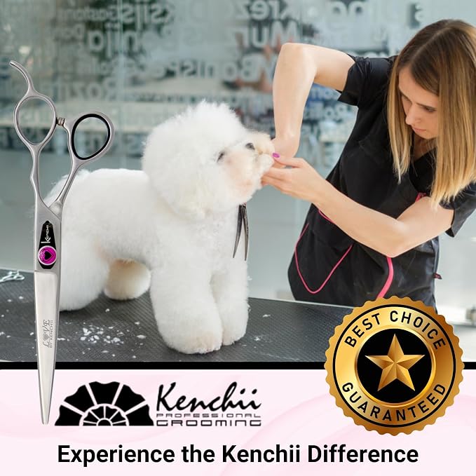 Kenchii Love Dog Grooming Scissors, 7 Inch Straight Shears, Dog Scissors for Grooming, Professional Pet Grooming Scissors, Heavy Duty, Durable and Sharp