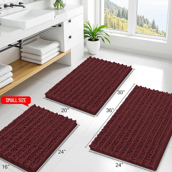 Smiry Bathroom Rugs Mat 44x24, Extra Soft Absorbent Chenille Bath Rugs, Non Slip Rubber Backing Machine Washable Quick Dry Bath Mats for Bathroom Floor, Tub, Shower, Home Accessories, Caramel Red