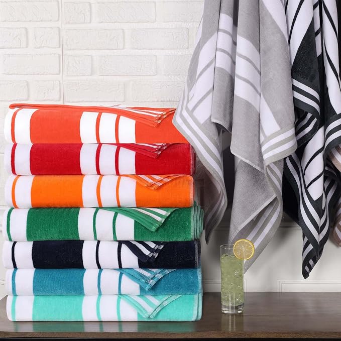 Superior Cotton Cabana Striped Beach Towels, Colorful Towels for Adult, Kid, Pool, Swimming, Sand, Travel, Large Oversized, Absorbent, Fast Drying, Bath Basics, Cabana Collection, 1 Piece, Orange