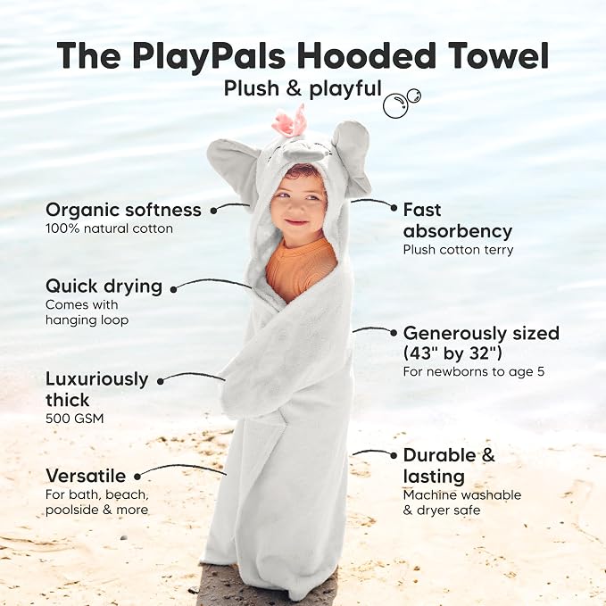 KeaBabies Organic Baby Towel with Hood for Girls, Boys, Soft (Ella) | Absorbent 100% Cotton Hooded Baby Towels for Newborns, Infants, Large Hooded Bath Towels for Babies, Kids, Toddler 1-3