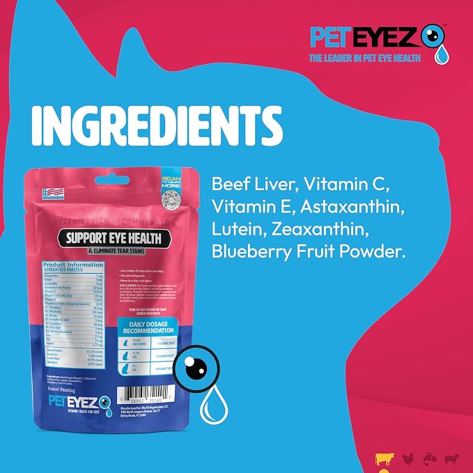 PetEyez Freeze Dried Cat Treats Tear Stain Remover, All-Natural Freeze Dried Beef Liver Treats with Vitamin & Minerals That Help Fights Against Tear Stains in Eye, 1 Oz, 35 Count (1 Pack)