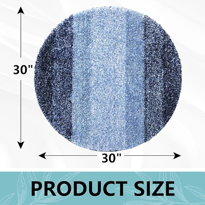 Arotive Microfiber Bathroom Rugs, Shaggy Soft and Absorbent Bath Rug, Thick Plush Machine Washable Dry Bath Mats for Bathroom, Tub and Shower, 30x30, Blue, Round