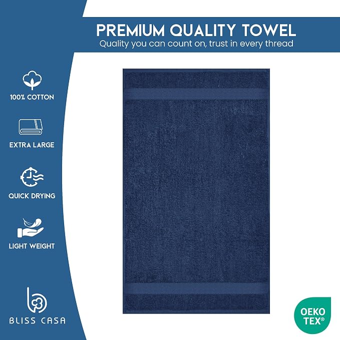 Bliss Casa 100% Cotton Bath Towel Set – 27″×54″, Ultra-Soft & Highly Absorbent Towels for Bathroom – Quick-Dry, Durable & Skin-Friendly (4-Pack)