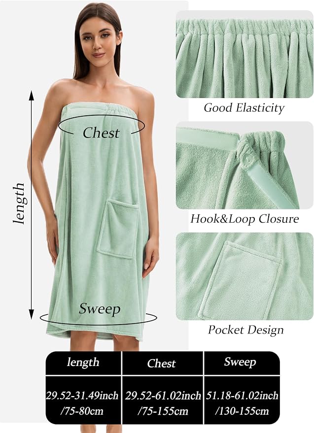Towel Wrap For Women After Shower，Plush Bath Robe Female，Sauna Spa Wrap Around Towels With Pockets