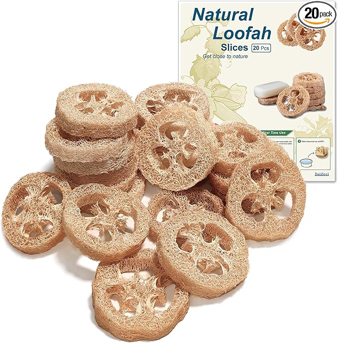 Natural Loofah Slices Cuts for Soap Making-20 Pack Organic Luffa Loofa Sponges for Soap Holder Handmade DIY Loofa Pet Toy Loofahs