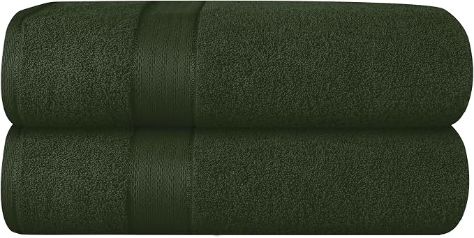GLAMBURG 700 GSM Premium Cotton 2-Pack Oversized Extra Large Bath Sheet Set - 100% Combed Cotton - 2 Bath Sheets 35x70 - Luxury Hotel & Spa Quality - Durable Ultra Soft Highly Absorbent - Olive Green