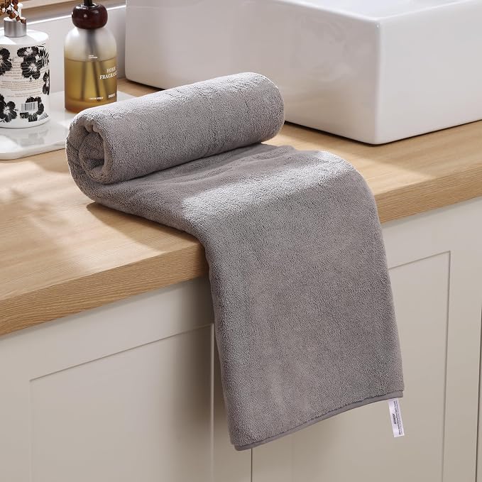 JOYMOOP Bath Towels 4 Packs Extra Large 60" x 30", Quicker to Dry Mcirofiber Towels for Bathroom, Larger & Lighter Weight, Super Soft and Absorbent, Bathroom Towels, Grey