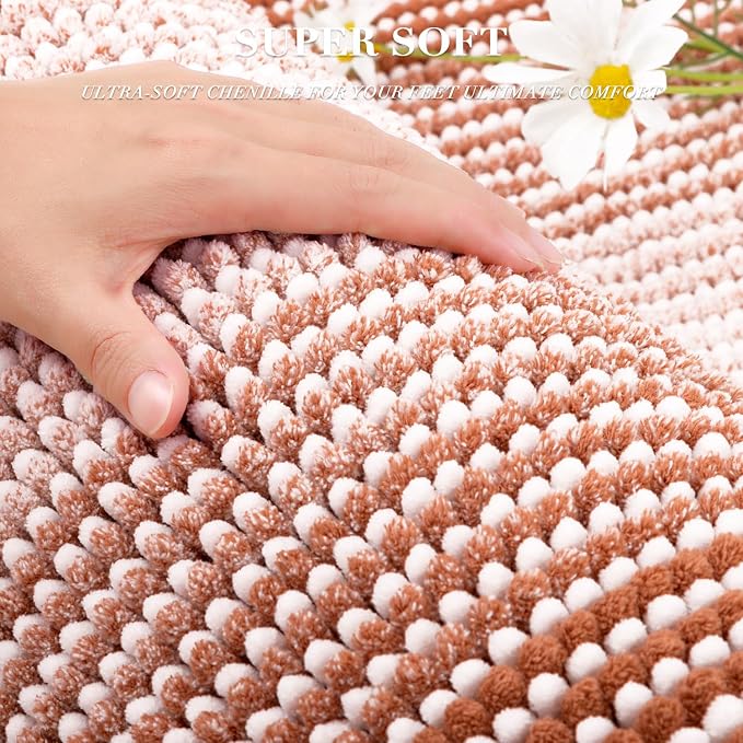 BSICPRO Bathroom Rugs and Mats Sets, 2 Piece Thick Absorbent Chenille Bath Mat Rug Set Non Slip, Soft Bath Room Floor Mats for Bathroom, Machine Washable (20" x 32" Plus 16" x 24",Caramel Brown)