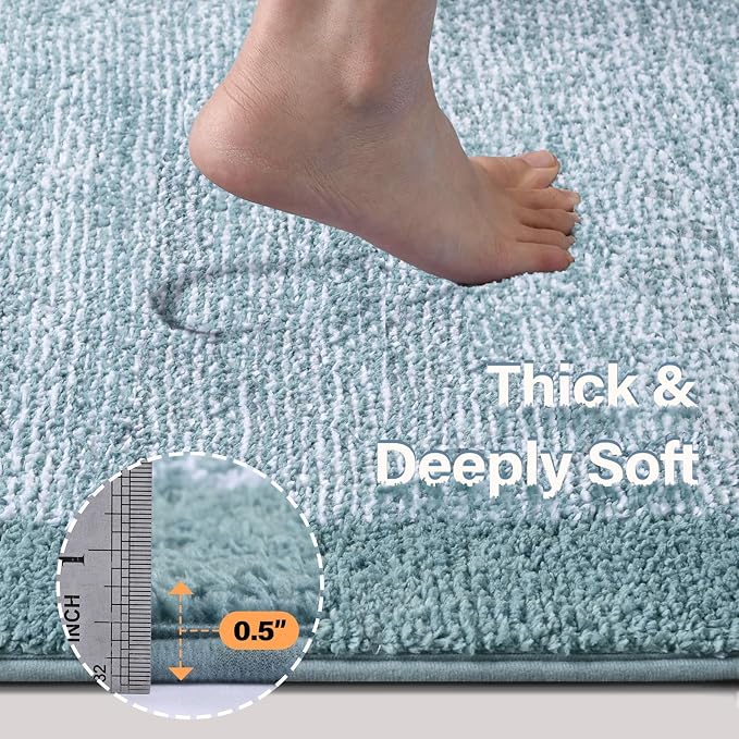 Toilet Rugs U-Shaped 24x19, Non-Slip Plush Shaggy Quick Dry Bathroom Contour Rugs, Extra Soft Absorbent Chenille Washable Bath Mat for Toilet Base, Dusty Blue