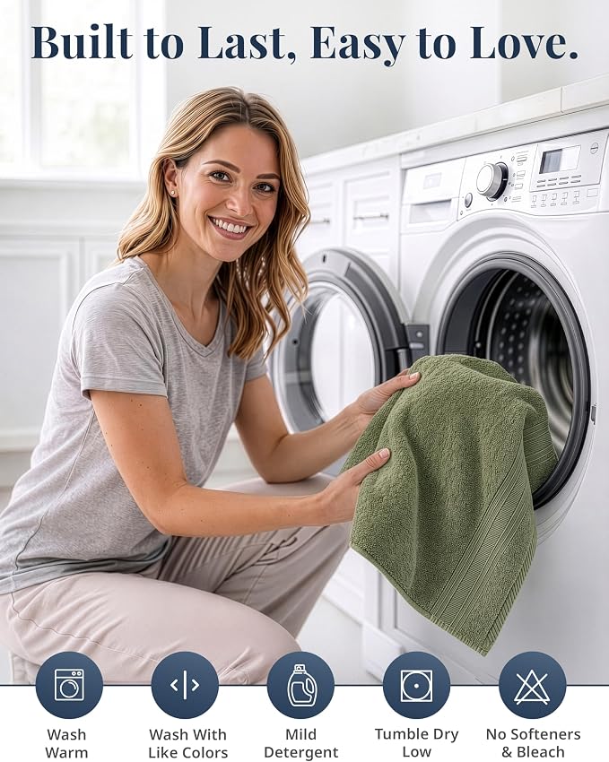LANE LINEN Bath Hand Towels for Bathroom - 4 Pack (16" x 28"), 100% Cotton Hand & Face Towels Set - Soft, Prevent Fraying & Machine Washable - Everyday Family Towel, Gets Softer Each Wash - Oil Green