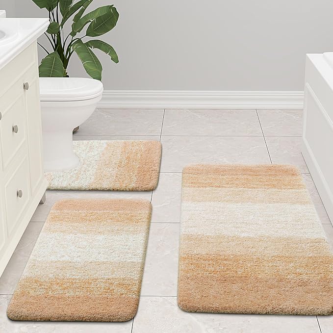 Arotive Microfiber Bathroom Rugs, Shaggy Soft and Absorbent Bath Rug, Thick Plush Machine Washable Dry Bath Mats for Bathroom, Tub and Shower, 47x17, Beige, Rectangular