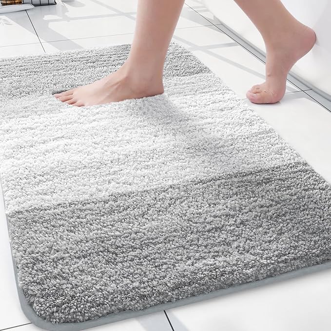 Arotive Microfiber Bathroom Rugs, Shaggy Soft and Absorbent Bath Rug, Thick Plush Machine Washable Dry Bath Mats for Bathroom, Tub and Shower, 24x16, Light Grey, Rectangular