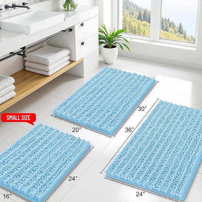 Smiry Bathroom Rugs Mat 30x20, Extra Soft Absorbent Chenille Bath Rugs, Non Slip Rubber Backing Machine Washable Quick Dry Bath Mats for Bathroom Floor, Tub, Shower, Home Decor Accessories, Sky Blue