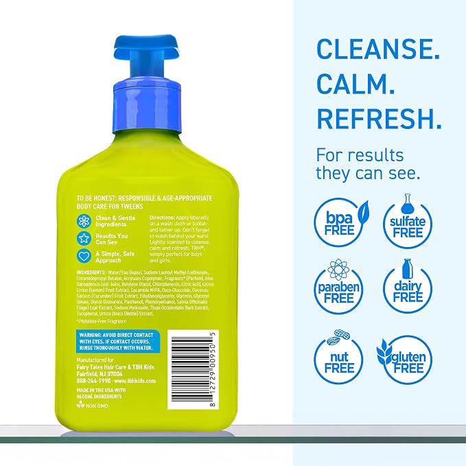 TBH Teen & Kids Body Wash - Body Wash for Sensitive or Dry Skin - Natural Ingredients Made for Tweens - Sulfate, Paraben Free - 12 oz