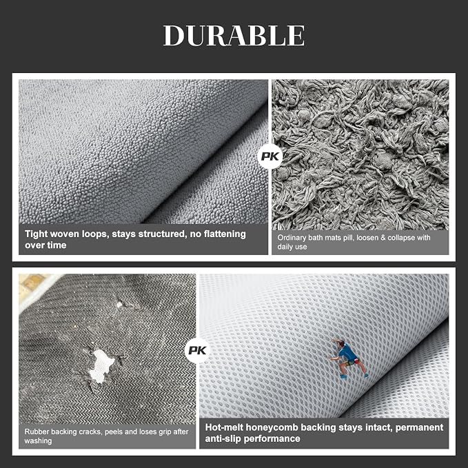 MontVoo Super Absorbent Bath Mat, Low-Profile Bathroom Rug, Breathable Quick Dry Bathroom Mats for Floor, Machine Washable Thin Bath Rug for in Front of Sink Bathtub,Outside Shower, Grey, 20"x31"