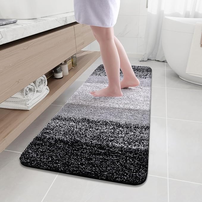 Arotive Microfiber Bathroom Rugs, Shaggy Soft and Absorbent Bath Rug, Thick Plush Machine Washable Dry Bath Mats for Bathroom, Tub and Shower, 59x20, Black, Rectangular