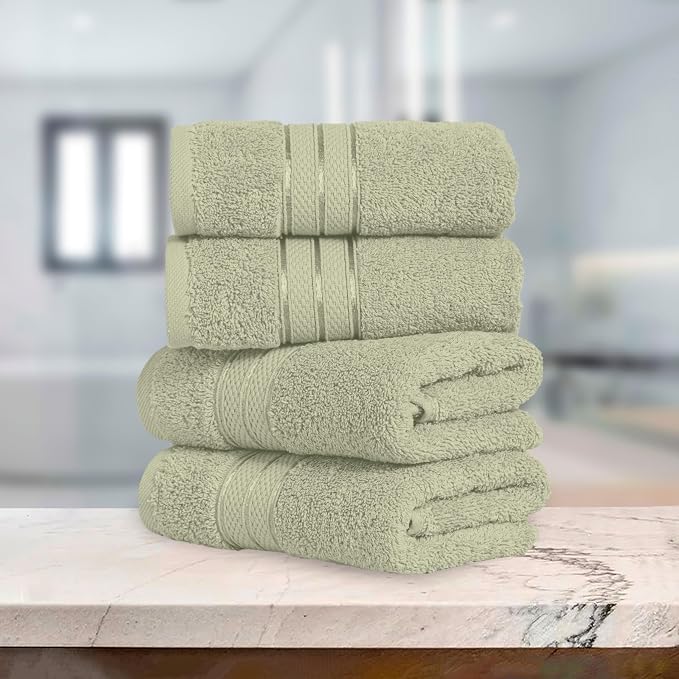 Elegant Comfort Three Line Popcorn Towel Set for Bathroom 16 x 28 inches, Premium Hotel Quality 4-Pack Hand Towels, 100% Turkish Cotton, Soft and Durable, Quick Dry and Highly Absorbent, Jade Green