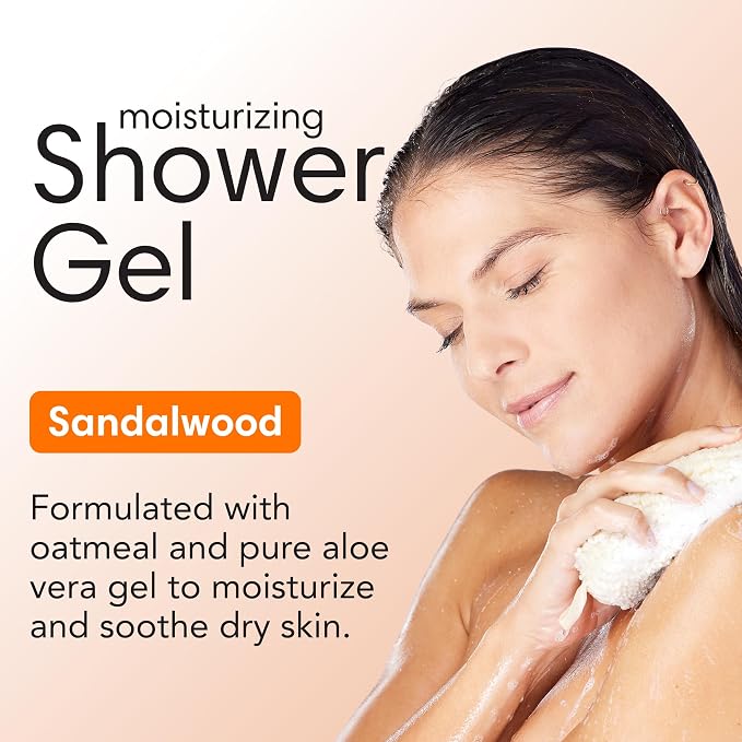 ShiKai Daily Moisturizing Shower Gel (Sandalwood, 12oz, Pack of 3) | Gentle Formula | Aloe Vera & Oatmeal for Soft, Healthy Skin | Dry Skin Relief