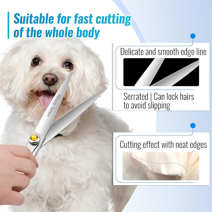 Fenice Professional Dog Grooming Scissors: 7 inch Straight Shears for Dogs Trimming Made Of Japanese 440C Stainless Steel Yellow Diamond