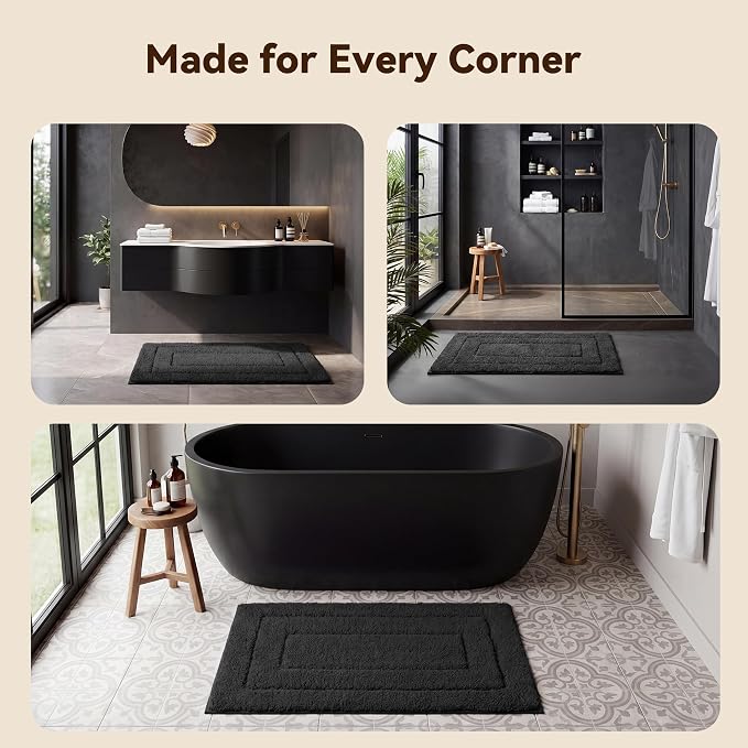 GRANNY SAYS Black Bathroom Rug, Non Slip Bath Mats for Bathroom, Super Soft and Water Absorbent, Microfiber Bath Rugs, Machine Wash Dry, Bath Rugs for Floor, Tub and Shower, 16" x 24"