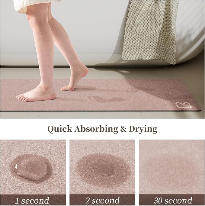 RUERYA Blush Pink Diatomaceous Earth Bath Mat 15.7"x47.2" Extra Long Bathroom Mat Large Fast Dry Super Absorbent Non-Slip Rubber Backed Shower Mat Bath Rugs Mats for Bathroom Floor, Tub, Shower, Sink