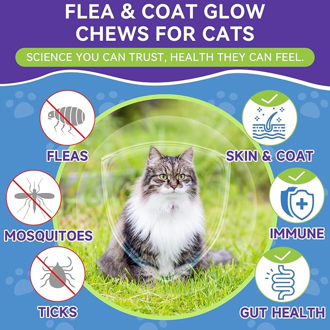 Flea and Tick Prevention for Cats - 500 Crunchy & Creamy Chews, Cat Flea Treatment with Skin & Coat Support, Oral Natural Flea Chewables for Gut & Immunity Support for All Breeds & Ages Chicken Flavor