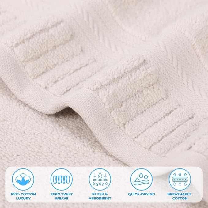 Superior Venice Zero Twist Cotton Medium Weight Towels, for Guest Bath, Bathroom, Shower, Spa, Plush Towels, Bath Essentials, Ribbed Textured Border, 8 Piece Assorted Towel Set, Silver