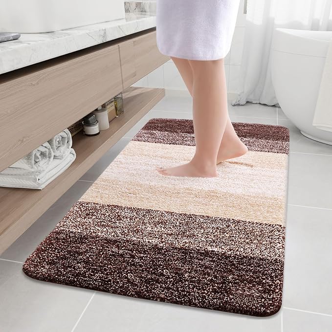 Arotive Microfiber Bathroom Rugs, Shaggy Soft and Absorbent Bath Rug, Thick Plush Machine Washable Dry Bath Mats for Bathroom, Tub and Shower, 50x30, Brown, Rectangular