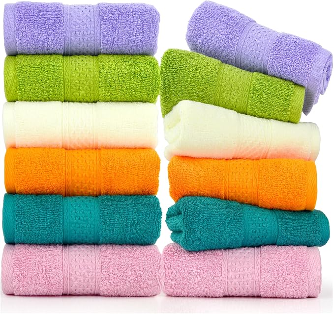 Cleanbear Ultra Soft Hand Towels 12 Pack 6 Colors 100% Cotton Hand Towel Set for Family Members (13 x 29 Inches)