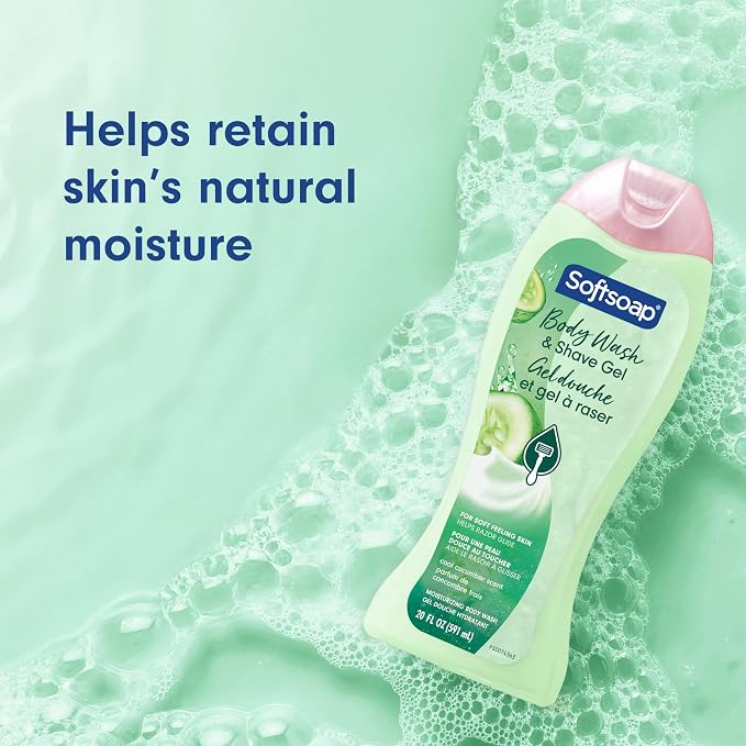 Softsoap Moisturizing Body Wash and Shave Gel, For Softer Feeling Skin, Helps Razor Glide, Cool Cucumber Scent, 20 fl oz